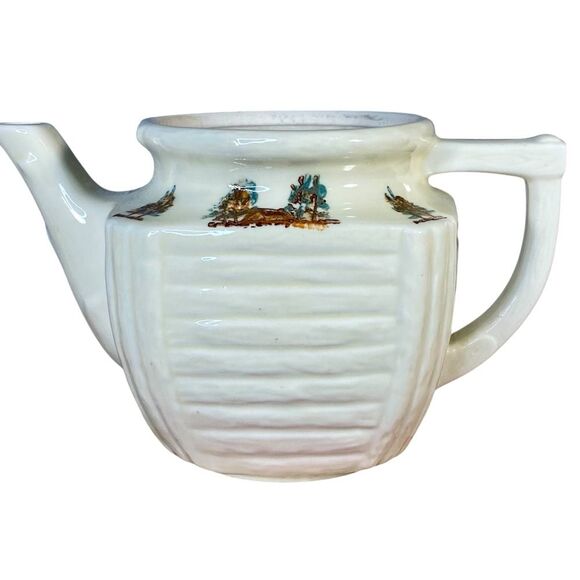 Porcelier Vitreous China Vintage Tea Pot Rustic Design Stamped on Bottom No Lid - Picture 3 of 7